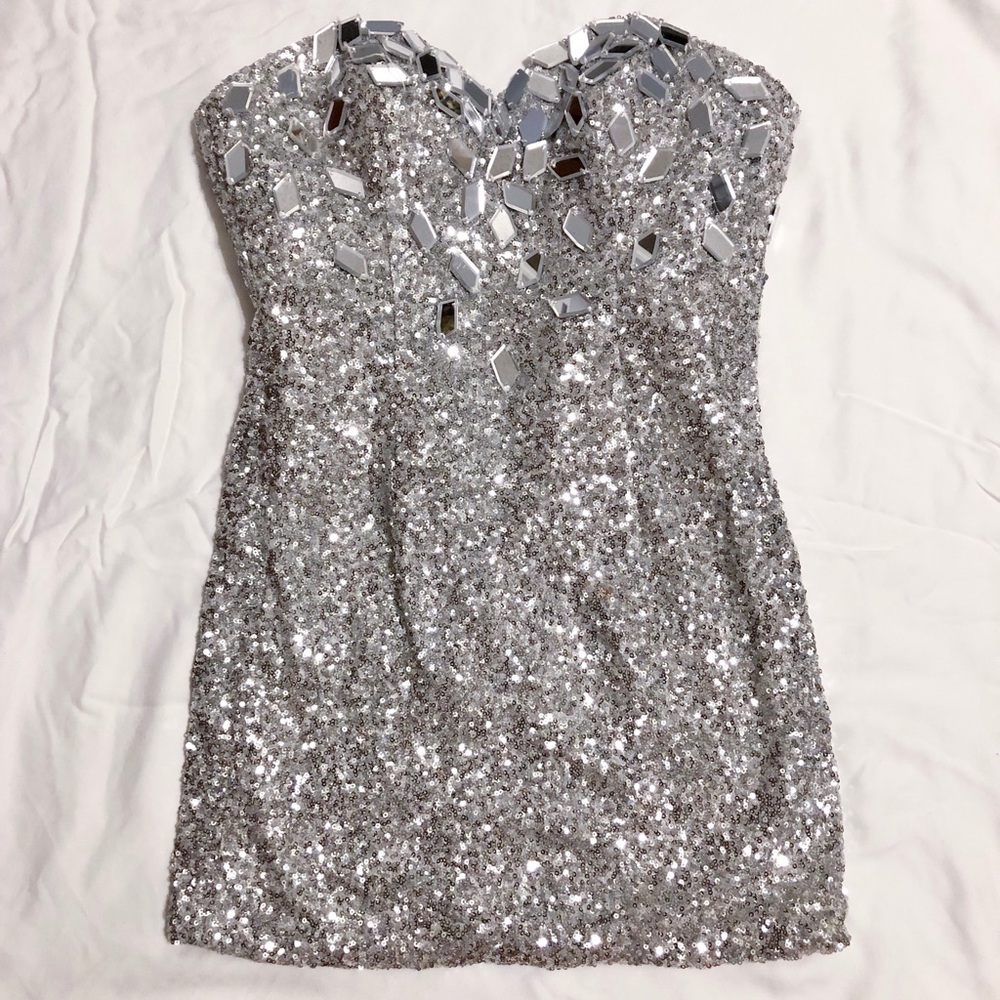 Sequin Rhinestone Mirror Mini Dress
